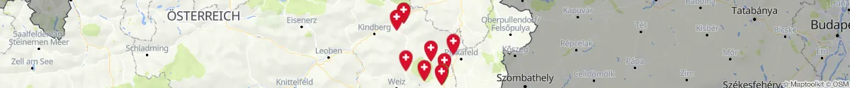 Kartenansicht für Apotheken-Notdienste in der Nähe von Waldbach-Mönichwald (Hartberg-Fürstenfeld, Steiermark)